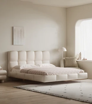 Кожаная кровать в американском стиле, легкая роскошь, современная минималистичная мягкая кровать, интернет красного цвета, двуспальная кровать в главной спальне в стиле ins, подвесная