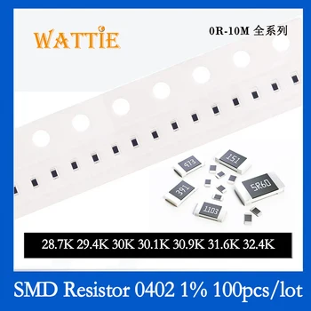 SMD резистор 0402 1% 28,7K 29,4K 30K 30,1K 30,9K 31,6K 32,4K 100 шт./лот микросхемные резисторы 1/16 Вт 1,0 мм * 0,5 мм