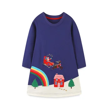 Метры для прыжков Рождественские детские платья для девочек от 2 до 7 лет с вышивкой, одежда для малышей с длинными рукавами, костюм принцессы для девочек