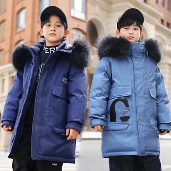 Теплая зимняя куртка для мальчиков до -30 градусов, детская пуховая одежда, детские парки с воротником из натурального меха, верхняя одежда, пальто для мальчиков 5-12 лет