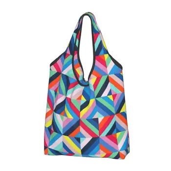 Женская повседневная сумка через плечо в абстрактную красочную клетку, сумка-тоут большой емкости, портативная сумка для хранения, складные сумки