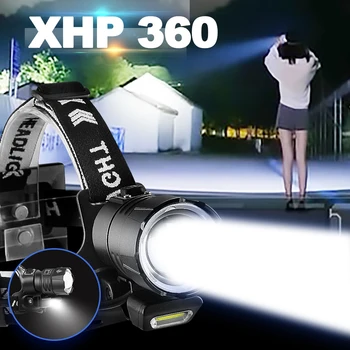 XHP360 Сверхмощные фары 18650 Мощный Светодиодный головной фонарик, Масштабируемая фара, Перезаряжаемый Рыболовный головной фонарь, фонарь