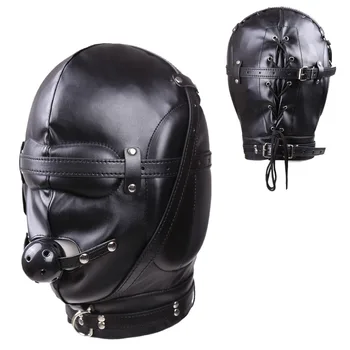 Сексуальные черные мужские маски с губкой из искусственной кожи, Маскарадные головные уборы с шариком для рта