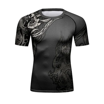 Новые Компрессионные Мужские тренировочные футболки с дизайнерским принтом, Черная одежда для тренировок по ММА Джиу-джитсу, рубашки для фитнеса в тренажерном зале