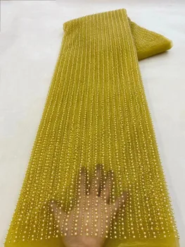 Роскошная Африканская кружевная ткань с пайетками высокого качества 2023 года, тяжелая вышивка бисером, Французское тюлевое кружево для Нигерийского свадебного платья