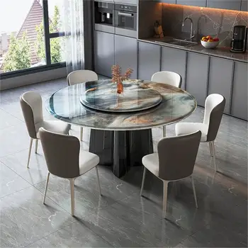 Итальянский Легкий Роскошный обеденный стол из суперкристаллического камня Современный мраморный стол для дома с поворотным столом и яркой каменной плитой