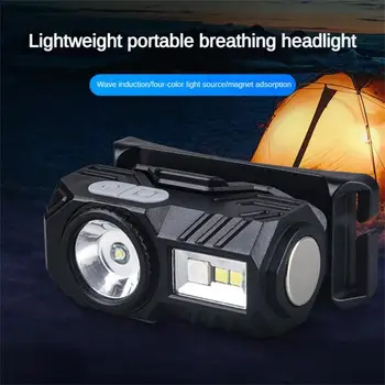 Мини-светодиодный налобный фонарь с датчиком движения, фонарь для кемпинга, рыбалки, зажим для зарядки Type-C, яркий свет, сигнальная лампа, колпачок, зажимы