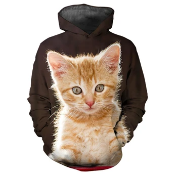 Мужская / женская толстовка с 3D принтом кота, Забавный пуловер, повседневная толстовка с капюшоном, топы