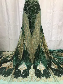 Африканская кружевная ткань 2023 новейшая зеленая золотая индийская ткань сари из высококачественного тюля с 3D блестками кружевная ткань для свадебного платья YYZ27