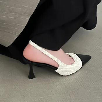 Женская летняя обувь 2023 года, новые женские босоножки на низком каблуке, модные туфли-лодочки на тонком каблуке с острым носком, босоножки с открытым носком сзади.