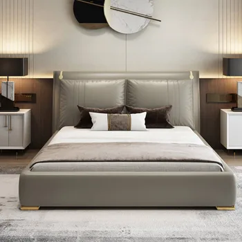 Легкая роскошная двуспальная кровать 1,8 м Современная свадебная квадратная серая дизайнерская кровать Домашняя женская пара Эластичная мебель camas de casal