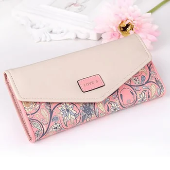 Брендовый длинный кошелек с цветочным рисунком для женщин, женская кредитница из мягкой кожи, карман для портмоне, Маленькие кошельки-клатчи, женские сумки