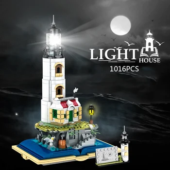 Креативный строительный блок MOC, вид на улицу, морской маяк, 3D модель, кирпичи, Коллекция развивающих игрушек со светом Для детских подарков