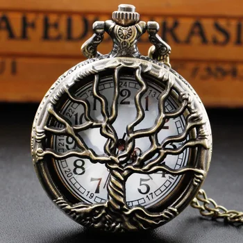 Карманные часы с полым кварцем с резьбой по древнему дереву, Винтажные Креативные часы-цепочки унисекс, Уникальные подарки, часы-брелки