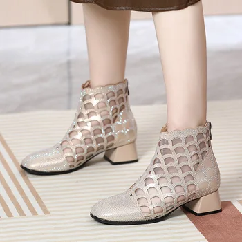 Новые полые ботинки из дышащей сетки с заостренным носком и сетчатыми пинетками на мягкой подошве с высокими босоножками большого размера Женские.