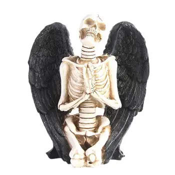 Статуя скелета, Статуэтки скелетов из смолы с черными крыльями Ангела, Статуэтки на Хэллоуин из смолы, домашний декор, Жуткие статуэтки Черепов для