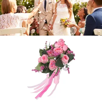 Имитация Свадебного букета, Искусственная Роза, Реалистичные Зеленые листья, современная элегантная роза для домашнего декора в свадебной церкви