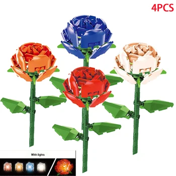 2023 Цветы Роза Строительный блок Букет Мелкие частицы Совместим с собранным Lego Цветочным праздничным подарком Серия Rose Aldult