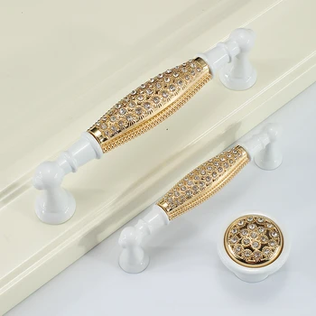 Дверная ручка шкафа в европейском стиле, золотая оправа с бриллиантами, современная простая ручка шкафа, выдвижной ящик, Белая дверная ручка шкафа