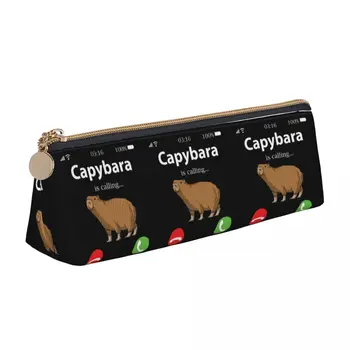 Капибара зовет Кожаный пенал Capybara animal nature милый забавный пенал для начальной школы Треугольный Органайзер для ручек
