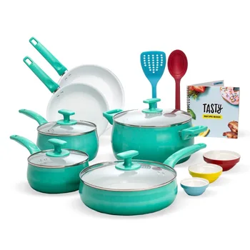 Набор посуды Tasty Ceramic, усиленной титаном, цвет зеленый, 16 предметов