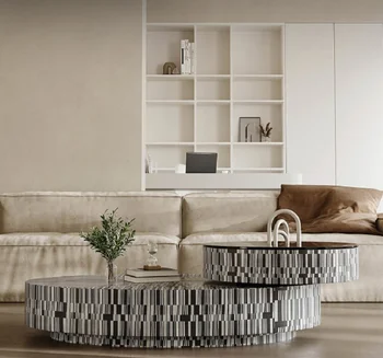 Итальянский минималистичный вращающийся журнальный столик с рисунком зебры, гостиная, размер дома, современный минималистичный стеклянный чайный столик