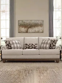 Полностью кожаный диван в кремовом стиле для маленькой гостиной прямой ряд для трех человек с высокой спинкой современный простой американский кожаный диван