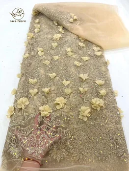Роскошная 3D Кружевная ткань 2023 года, Новейший Тюль, Кружевная ткань с пайетками, Вышитая аппликация, Африканская Нигерийская кружевная ткань для пошива платьев