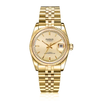 Мужские Механические автоматические часы Parnis 36 мм из чистого золота, женские Сапфировое стекло, роскошные Спортивные часы reloj hombre Man Clock 2023