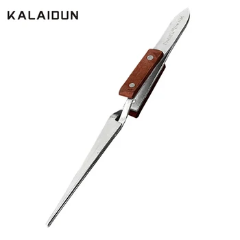 KALAIDUN Деревянная ручка, острый изогнутый пинцет из нержавеющей стали, пинцет для пайки с перекрещенными ножками обратного действия, прецизионные инструменты для ремонта