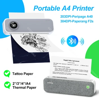 300 точек на дюйм Paperang 200 точек на дюйм Peripage A40 Термальный Беспроводной Bluetooth принтер для тату-документов Портативный мобильный 2 в 1 с рулонами бумаги