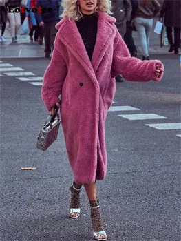 Eotvotee, женское пальто из искусственного меха, осень-зима 2023, пальто на меховой подкладке, верхняя одежда с капюшоном, модные жакеты на пуговицах большого размера