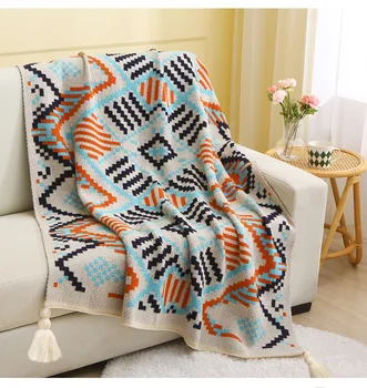 Богемное клетчатое одеяло для дивана-кровати, Декоративные одеяла, одеяло для пикника на природе, чехол для дивана в стиле бохо, покрывало с кисточкой