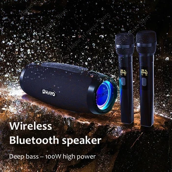 Сабвуфер Большой Громкости Мощностью 100 Вт Портативный Динамик Bluetooth с поддержкой Беспроводного Микрофона 2 ШТ Технология Bass Up Режим Эквалайзера Караоке на открытом воздухе