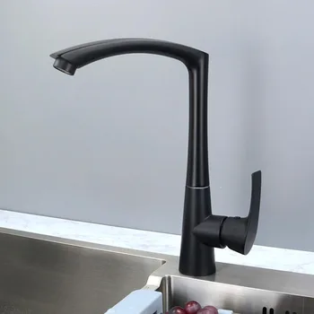 Смеситель для кухонной раковины из нержавеющей стали, черный, черный Цвет, поворот на 180 градусов, холодная и горячая вода, керамический клапан с одной ручкой