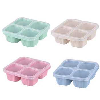 Bento Box -многоразовые контейнеры для приготовления пищи с 4 отделениями, идеальные контейнеры для хранения продуктов, компактные и штабелируемые, долговечные