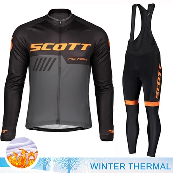 SCOTT Cycling Man Мужские брюки Gel Team Jersey 2023 Зимняя утепленная флисовая блузка-нагрудник Для велосипедистов, Униформа для шоссейных велосипедов, одежда