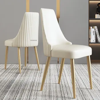Современные кожаные обеденные стулья для кухонной мебели, Минималистичный стул с задней спинкой, Белые Легкие роскошные домашние стулья для столовой