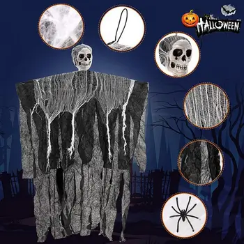 1 комплект Подвесного черепа на Хэллоуин с мини пауками Реалистичное украшение дома с привидениями Реквизит для фотосессии Подвеска Декор домашней двери бара