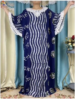 2023 Новые африканские женские Абайи, Платье из Хлопчатобумажной ткани С большим шарфом Для женщин, Летний мусульманский Халат с коротким рукавом, Традиционная одежда