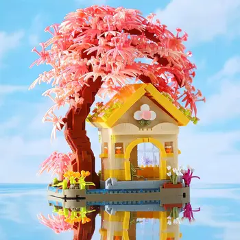 1500 шт. Оригинальная Музыкальная сцена Cherry Blossom Wishing Tree Building Kit Symphony Sakura Tree House Building Set Cherry Tree Buildi