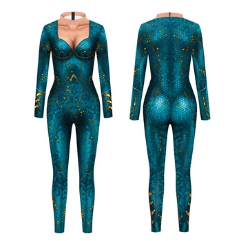 Боди Русалки для косплея, разноцветная блестящая рыбья чешуя, женский комбинезон с 3D принтом, эластичная одежда для Хэллоуина, одежда для костюмированной вечеринки