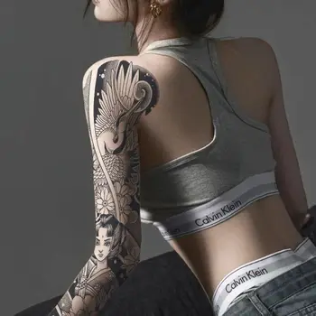 Временные татуировки на всю руку Японский журавль, травяные временные татуировки, прочная цветочная рука, старый традиционный японский суккуб для женщин
