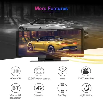 10,26-дюймовая автомобильная камера 4K Dash Cam Carplay Android Автоматическое зеркало заднего вида Видеозапись WIFI Loop Record Автомобильный видеорегистратор