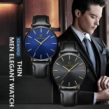 KEMANQI, лидирующий бренд, ультратонкие мужские часы, простые мужские кварцевые часы, Кожаный ремень, Модные Деловые мужские часы Relogios Masculino