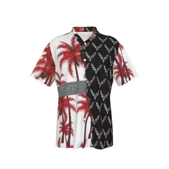 Мужская гавайская рубашка в стиле пэчворк, пляжные красные деревья, Летние повседневные топы на пуговицах, 3D рубашки