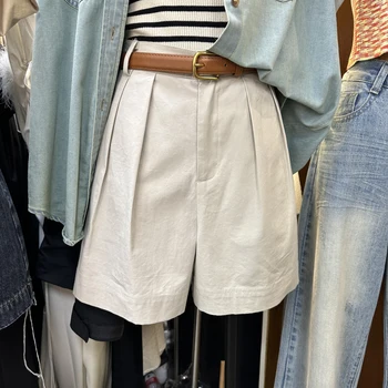Свободные повседневные хлопчатобумажные женские шорты Summer Vintage 2023 с высокой талией и широкими штанинами, женская верхняя одежда высшего качества
