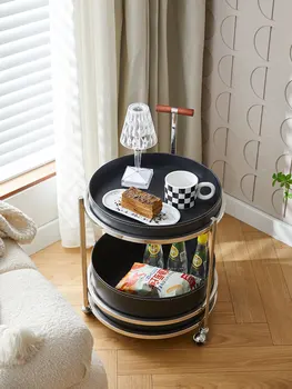Передвижная небольшая тележка, круглый диван, приставной столик, вагон-ресторан Nordic для напитков, гостиная, легкий роскошный журнальный столик для хранения