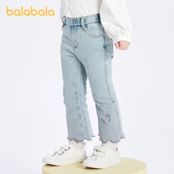 Balabala/ Брюки для девочек для малышей 2023 года; сезон Весна-осень; Новогодние модные расклешенные Удобные джинсовые брюки;