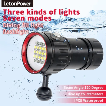 Новый светодиодный фонарь для дайвинга Highlight Torch 20000 люмен, тактический фонарик для дайвинга, подводный 100-метровый водонепроницаемый фонарь для видеокамеры